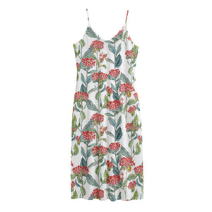 Watercolor Bouvardia Print Jersey Midi Cami Dress