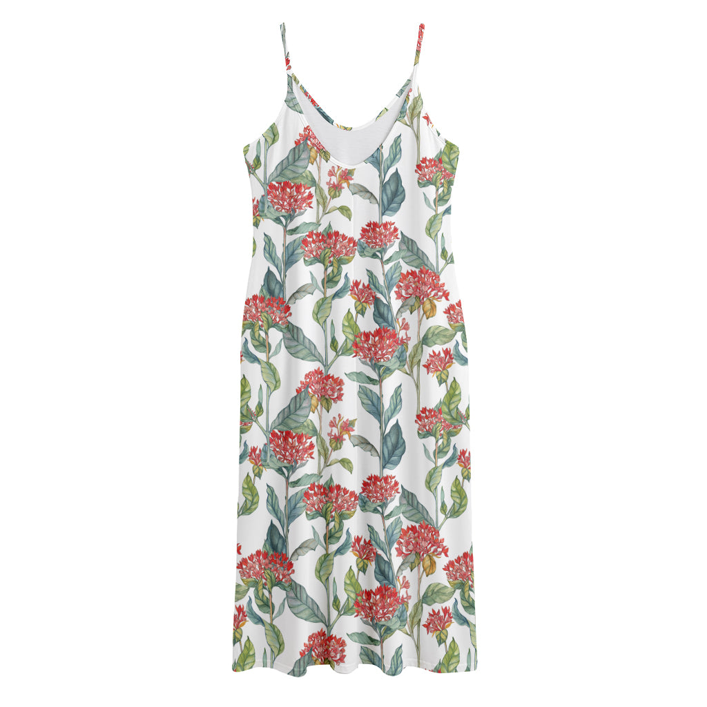 Watercolor Bouvardia Print Jersey Midi Cami Dress