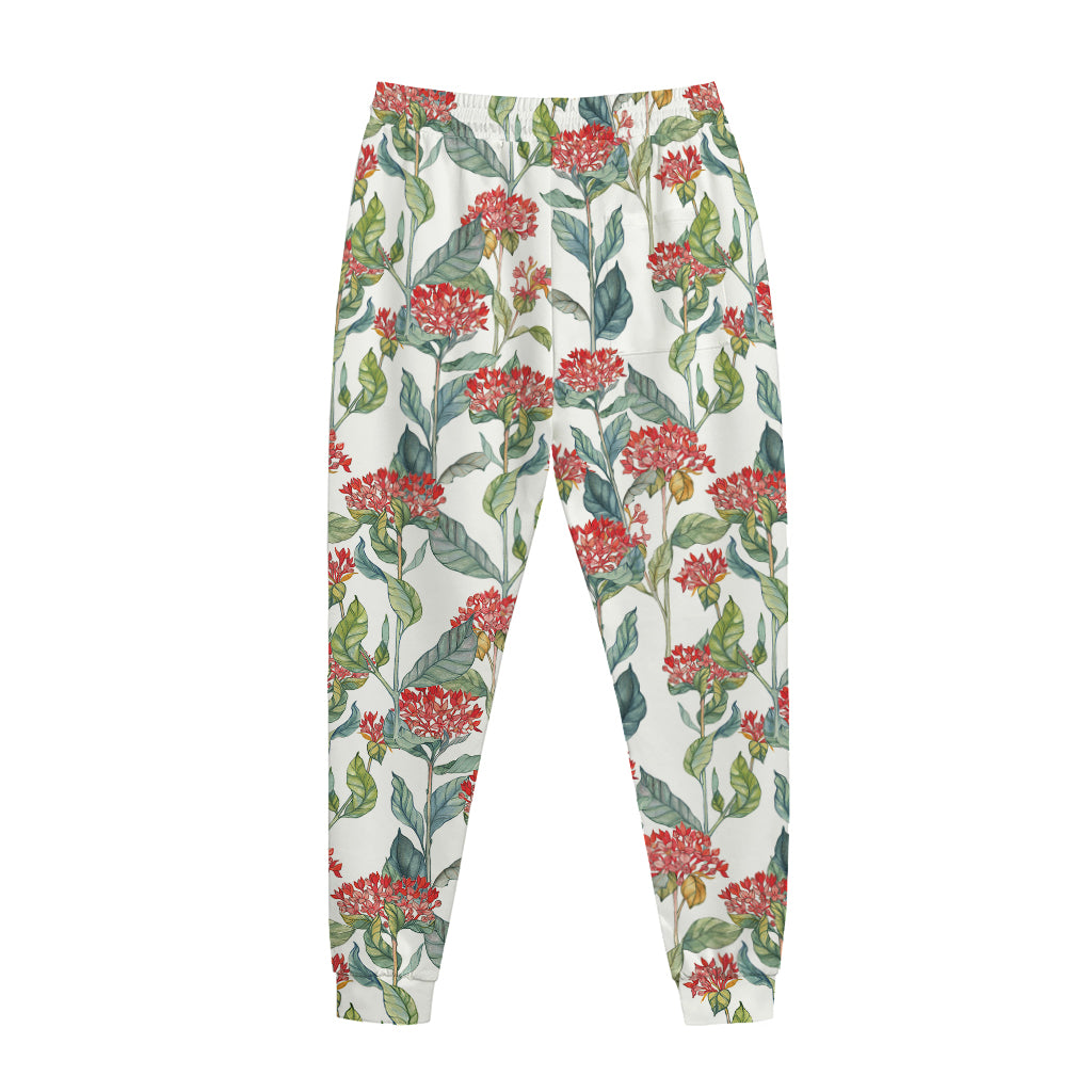 Watercolor Bouvardia Print Jogger Pants