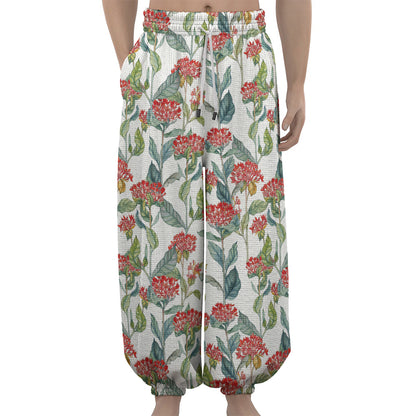 Watercolor Bouvardia Print Lantern Pants