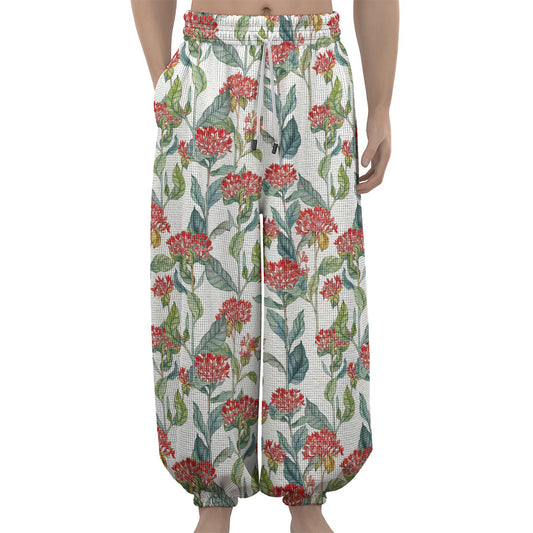 Watercolor Bouvardia Print Lantern Pants