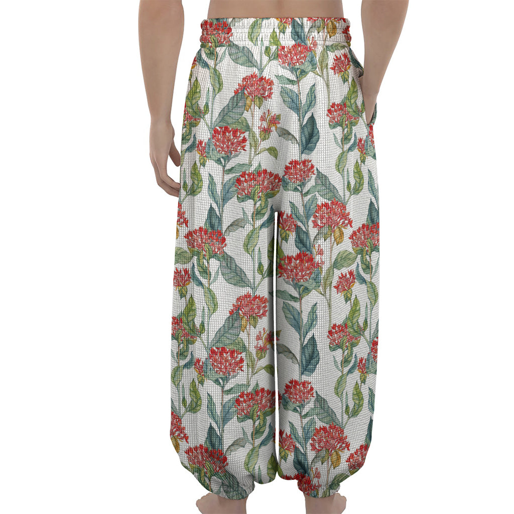 Watercolor Bouvardia Print Lantern Pants