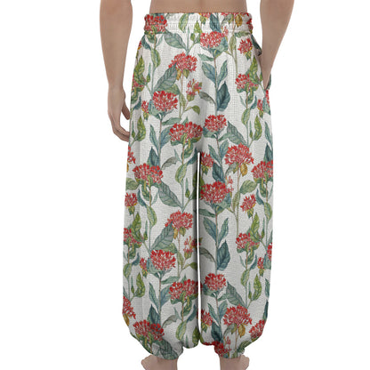 Watercolor Bouvardia Print Lantern Pants