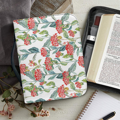 Watercolor Bouvardia Print Leather Bible Cover