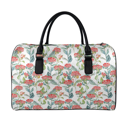 Watercolor Bouvardia Print Leather Duffle Bag