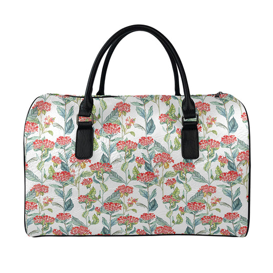 Watercolor Bouvardia Print Leather Duffle Bag