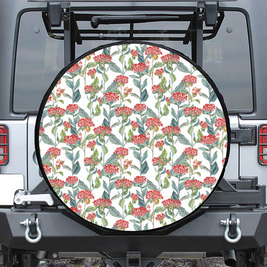 Watercolor Bouvardia Print Leather Spare Tire Cover