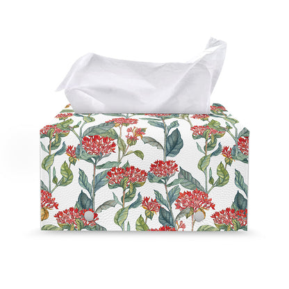Watercolor Bouvardia Print Leather Tissue Box Cover