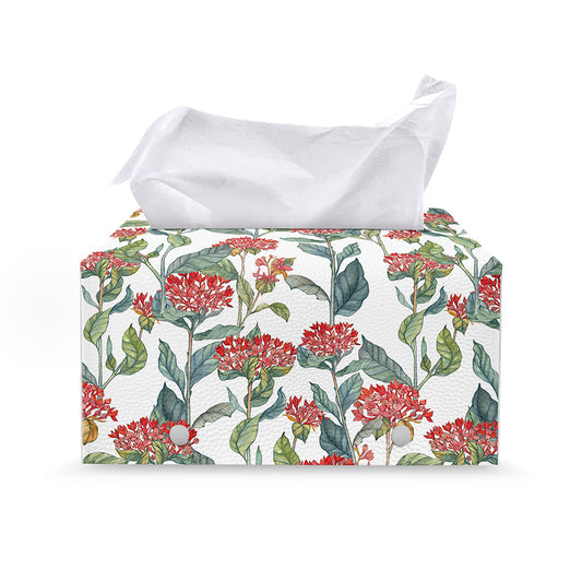 Watercolor Bouvardia Print Leather Tissue Box Cover