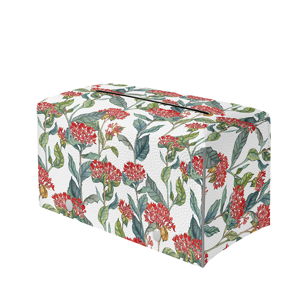 Watercolor Bouvardia Print Leather Tissue Box Cover