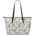 Watercolor Bouvardia Print Leather Tote Bag With Zipper