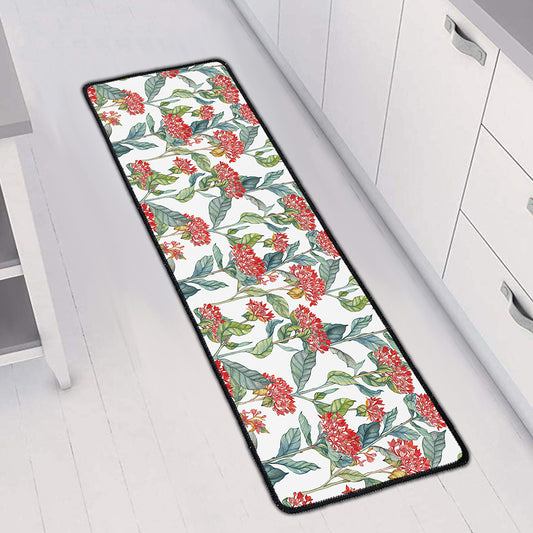 Watercolor Bouvardia Print Long Kitchen Mat