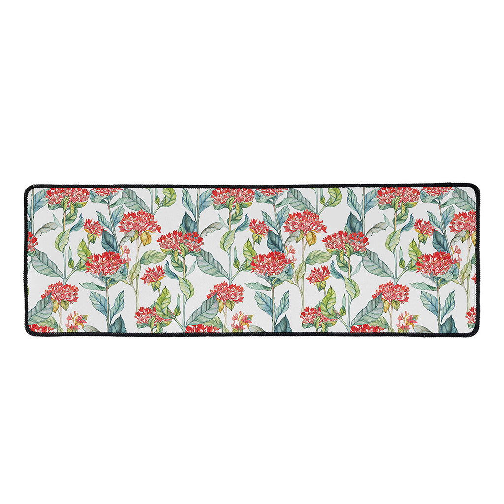 Watercolor Bouvardia Print Long Kitchen Mat