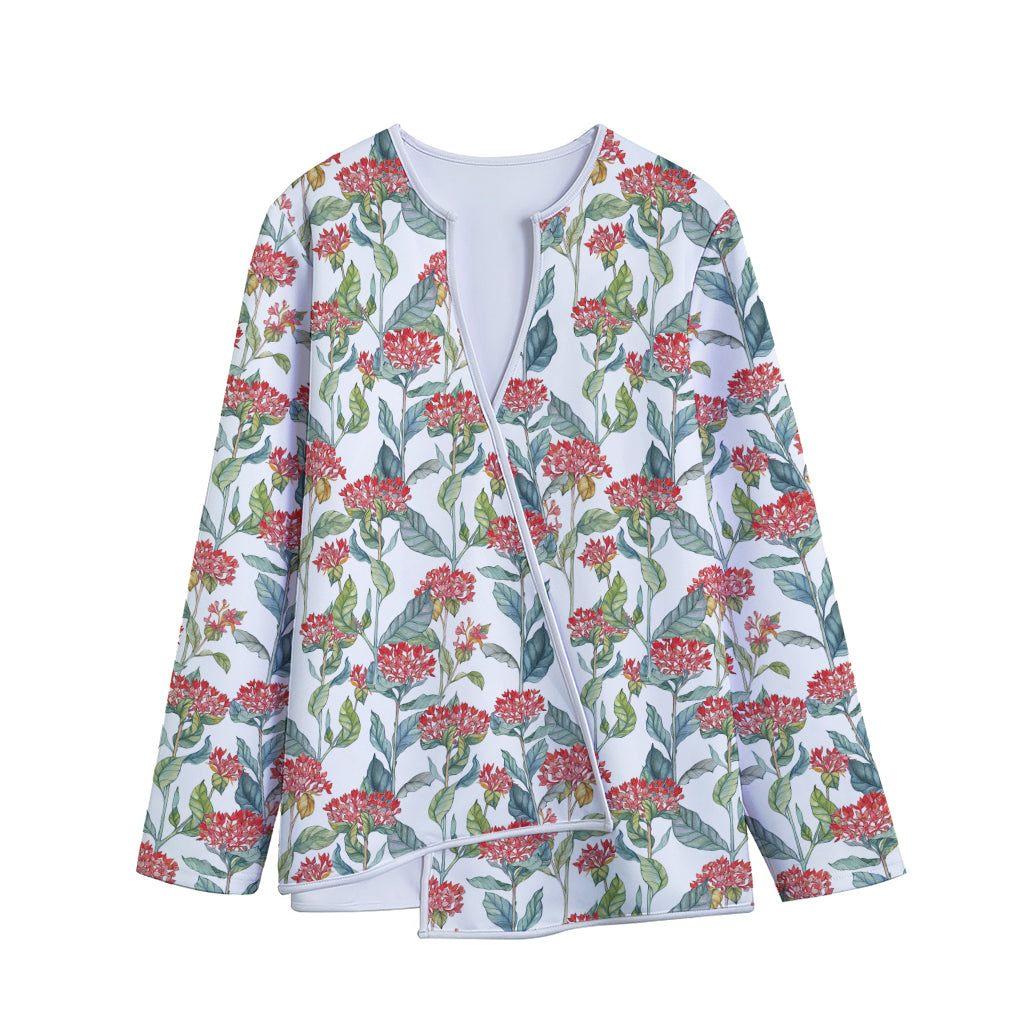 Watercolor Bouvardia Print Long Sleeve Short Coat