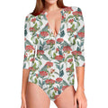 Watercolor Bouvardia Print Long Sleeve Swimsuit
