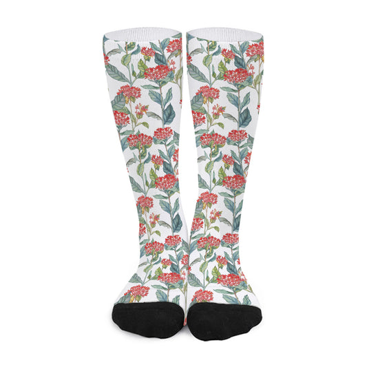 Watercolor Bouvardia Print Long Socks