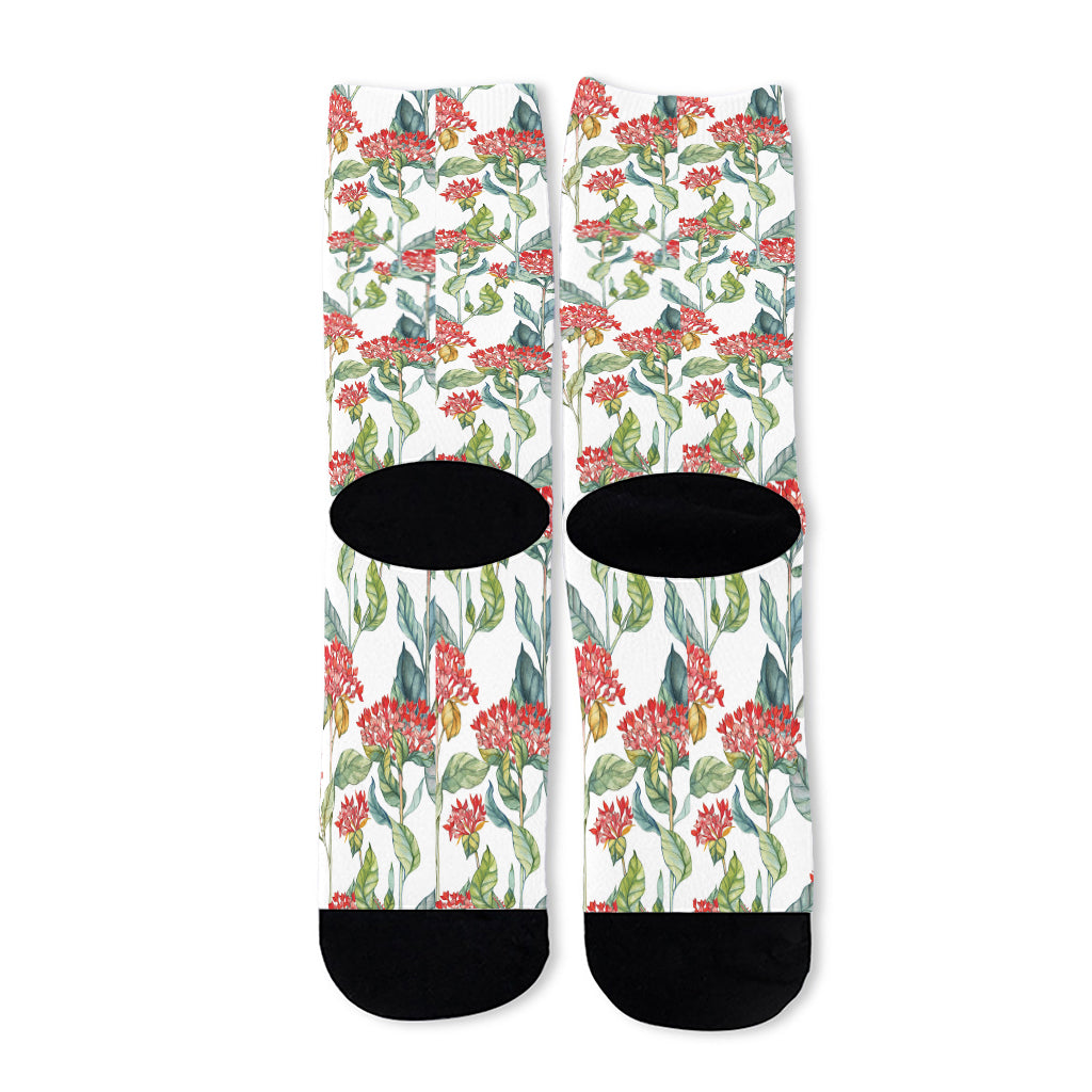 Watercolor Bouvardia Print Long Socks