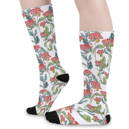 Watercolor Bouvardia Print Long Socks