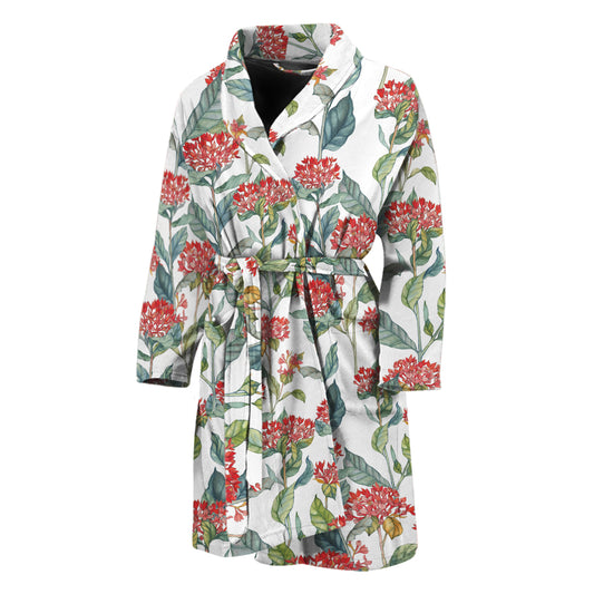 Watercolor Bouvardia Print Men's Bathrobe