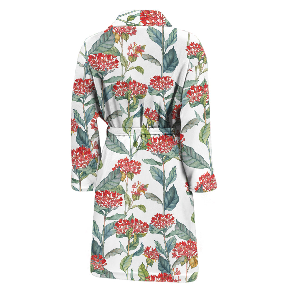 Watercolor Bouvardia Print Men's Bathrobe