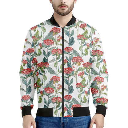 Watercolor Bouvardia Print Men's Bomber Jacket