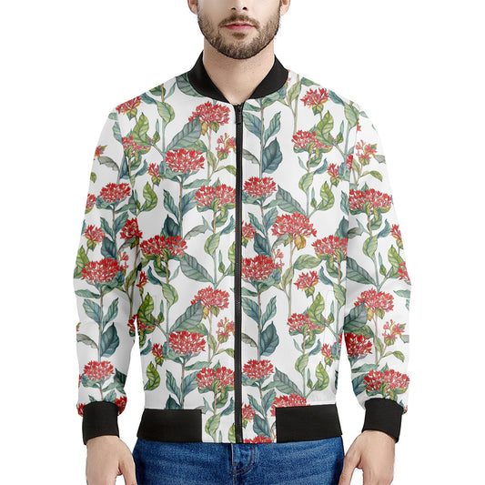 Watercolor Bouvardia Print Men's Bomber Jacket