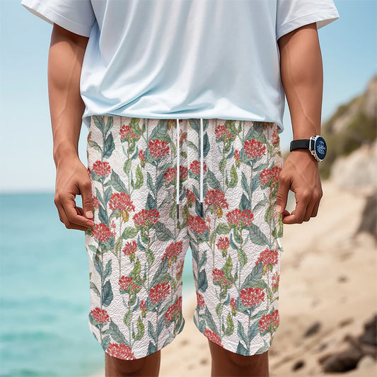 Watercolor Bouvardia Print Men's Cargo Shorts