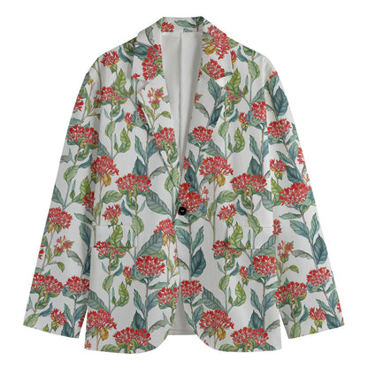 Watercolor Bouvardia Print Men's Cotton Blazer
