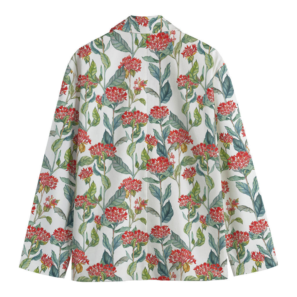 Watercolor Bouvardia Print Men's Cotton Blazer