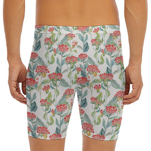 Watercolor Bouvardia Print Men's Long Boxer Briefs