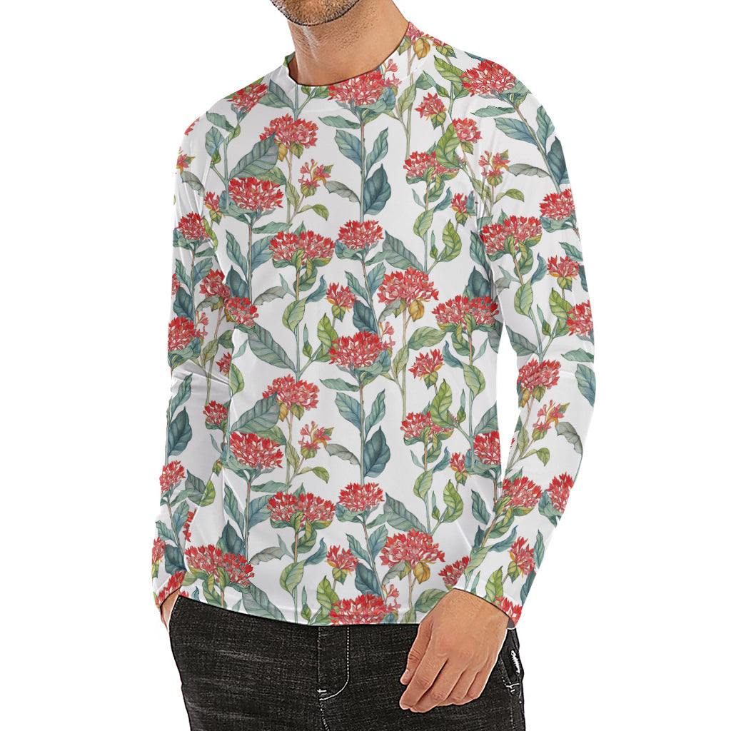 Watercolor Bouvardia Print Men's Long Sleeve Rash Guard