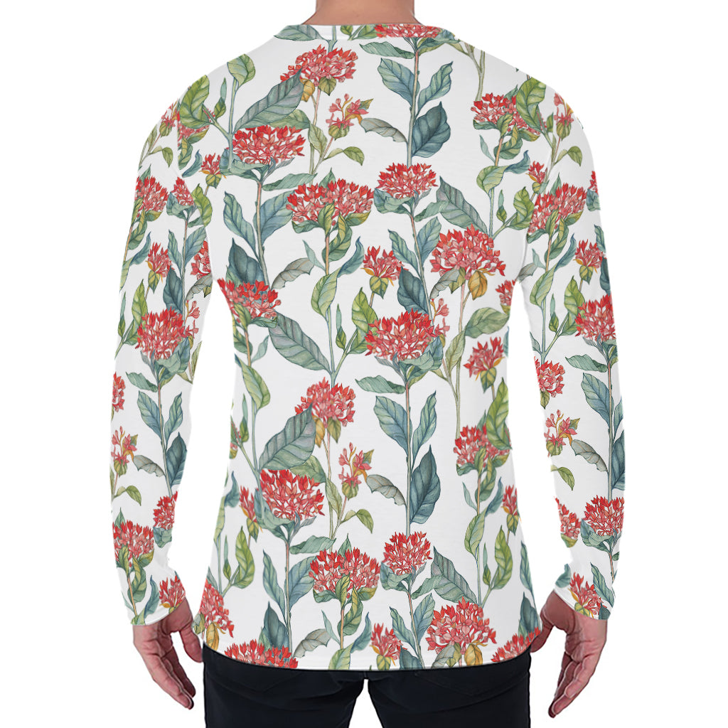 Watercolor Bouvardia Print Men's Long Sleeve T-Shirt
