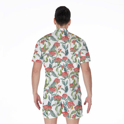 Watercolor Bouvardia Print Men's Rompers