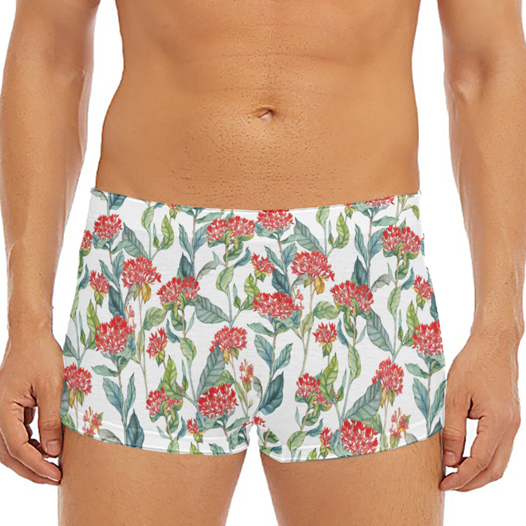 Watercolor Bouvardia Print Men's Short Boxer Briefs