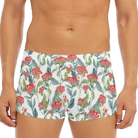 Watercolor Bouvardia Print Men's Short Boxer Briefs
