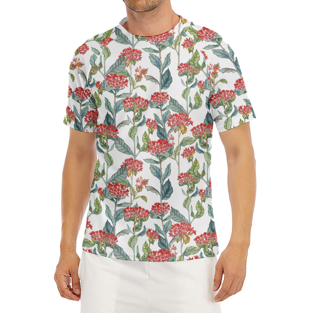 Watercolor Bouvardia Print Men's Short Sleeve Rash Guard