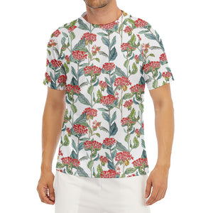 Watercolor Bouvardia Print Men's Short Sleeve Rash Guard