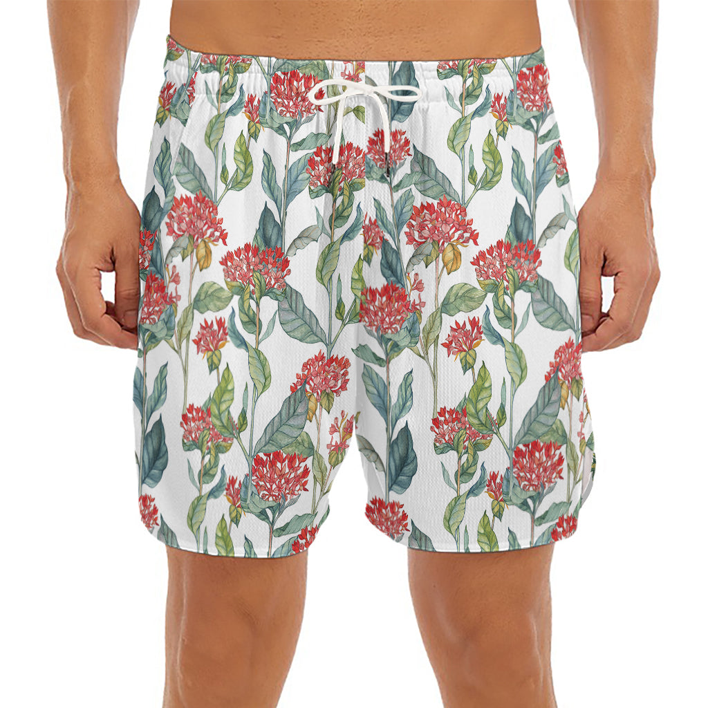 Watercolor Bouvardia Print Men's Split Running Shorts