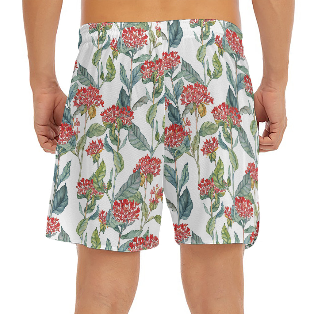 Watercolor Bouvardia Print Men's Split Running Shorts