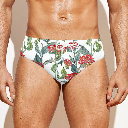 Watercolor Bouvardia Print Men's Swim Briefs
