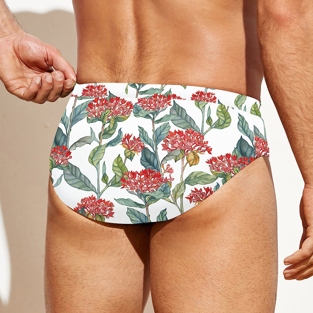 Watercolor Bouvardia Print Men's Swim Briefs