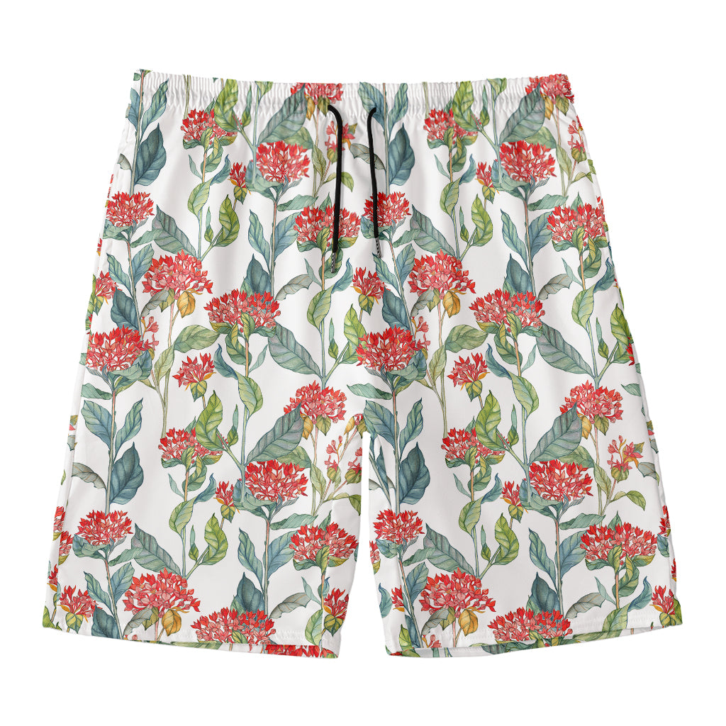 Watercolor Bouvardia Print Men's Swim Trunks
