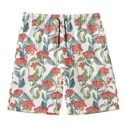 Watercolor Bouvardia Print Men's Swim Trunks
