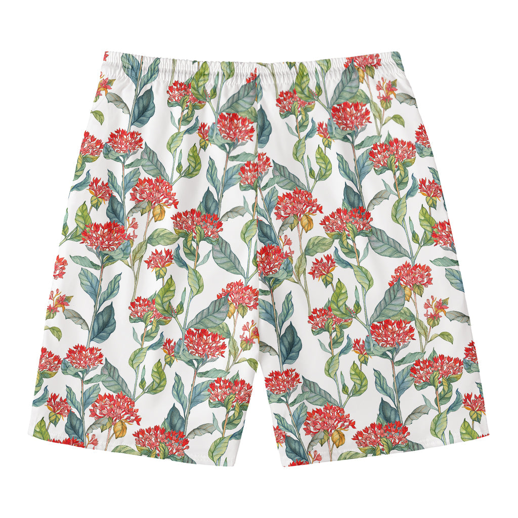 Watercolor Bouvardia Print Men's Swim Trunks