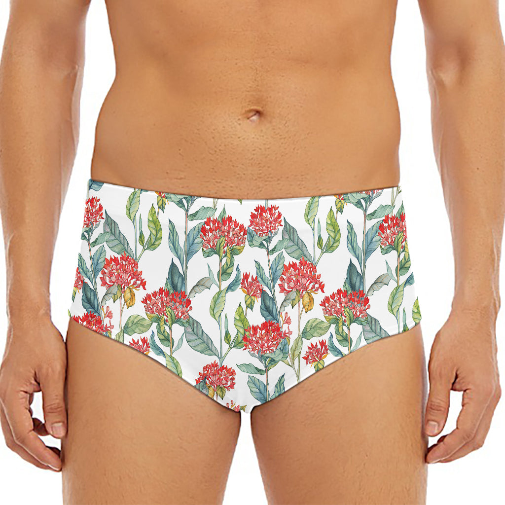 Watercolor Bouvardia Print Men's Triangle Swim Briefs