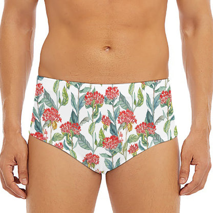 Watercolor Bouvardia Print Men's Triangle Swim Briefs