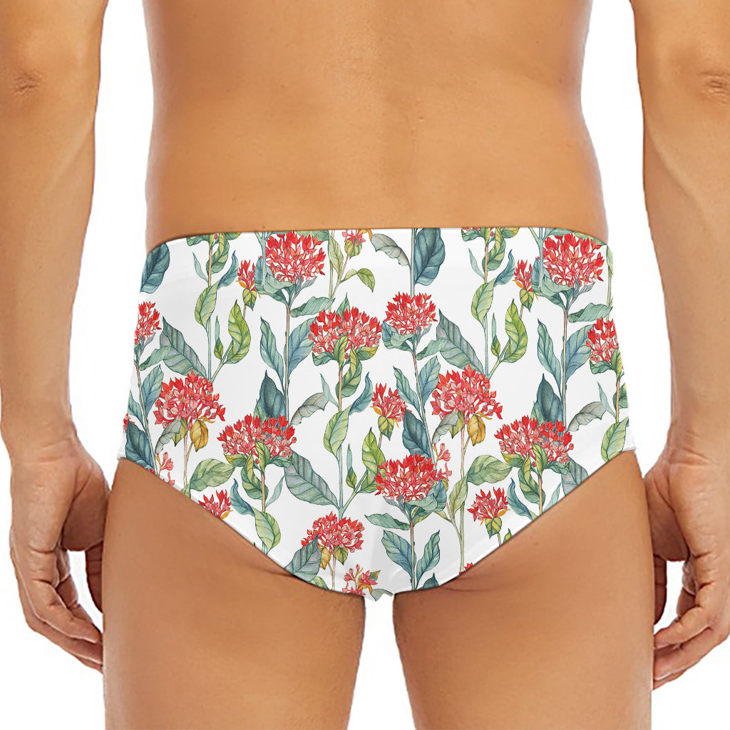 Watercolor Bouvardia Print Men's Triangle Swim Briefs