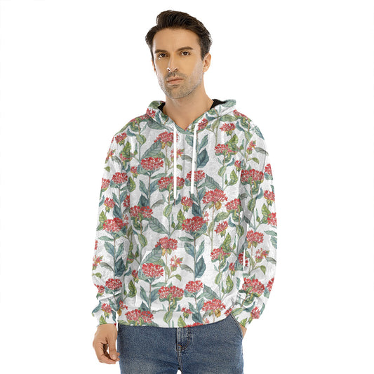 Watercolor Bouvardia Print Men's Velvet Pullover Hoodie
