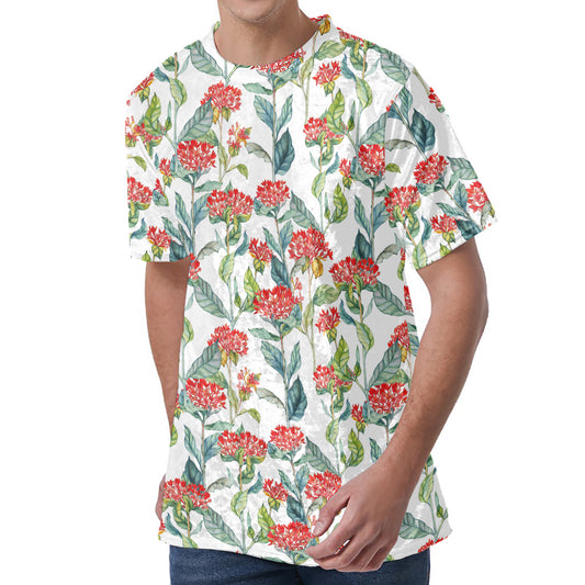 Watercolor Bouvardia Print Men's Velvet T-Shirt