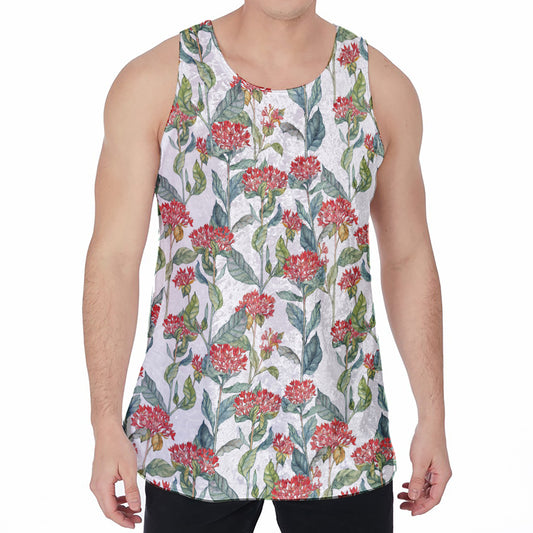 Watercolor Bouvardia Print Men's Velvet Tank Top